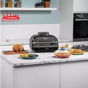 گریل هوشمند نینجا مدل AG551 با صفحه نمایش لمسی و پنل کنترل دیجیتال، قابلیت پخت انواع گوشت به درجه حرارت دلخواه.